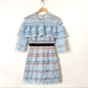Self-Portrait Stripe Grid Mini Blue Lace Dress